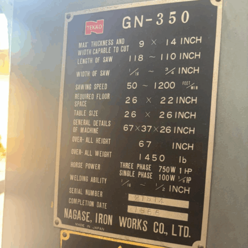 Nagase GN-350 Vertical Band Saw